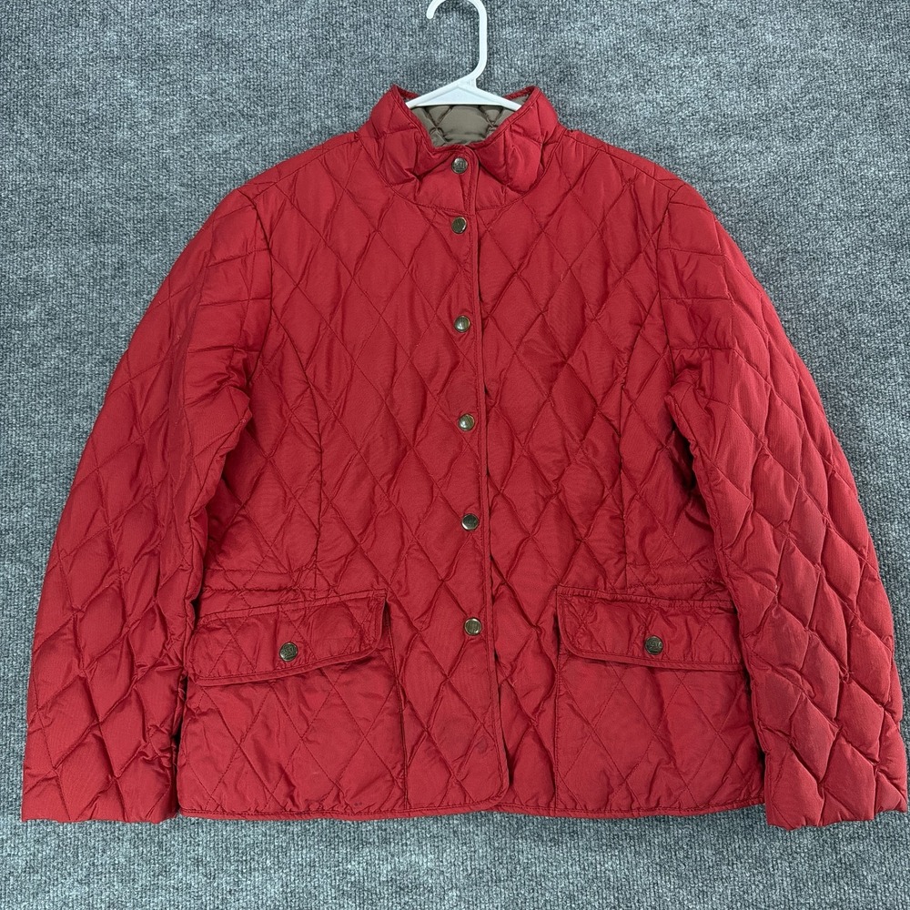 Vintage Eddie Bauer Red Quilted Goose Down Barn Jacket Women Large Fill Power